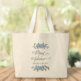 Bolsa Tote Grande Madrinha de casamento Floral Azul Personalizada