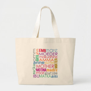 Bolsa Tote Grande Mãe colorida em muitas línguas