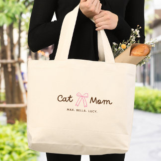Bolsa Tote Grande Mãe de Gato Fofa Personalizada