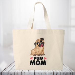 Bolsa Tote Grande Mãe de Pug Fofa Cartoon Amante de Cachorro Engraça