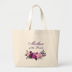 Bolsa Tote Grande Mãe floral roxa ultravioleta da noiva