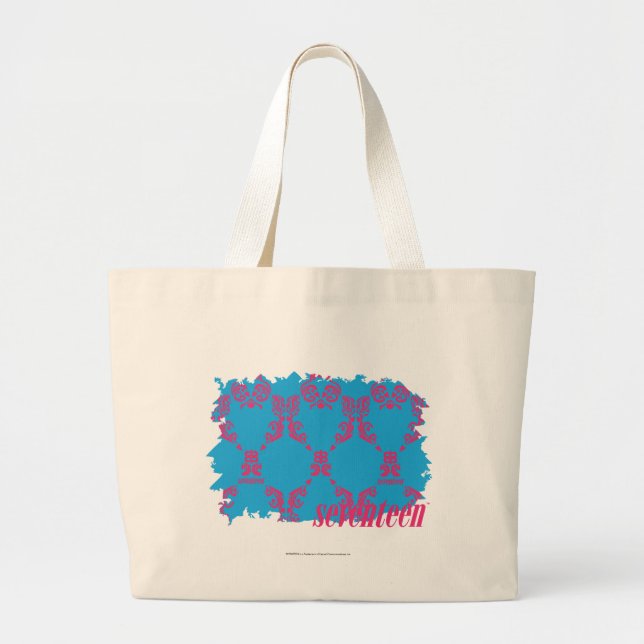 Bolsa Tote Grande Magenta-Aqua 4 do damasco (Frente)