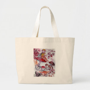 Bolsa Tote Grande MÁGICA FOLLET da fantasia floral branca vermelha