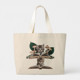 Bolsa Tote Grande Magical Bookworm Kitten Tote Bag – Whimsical Cat 
