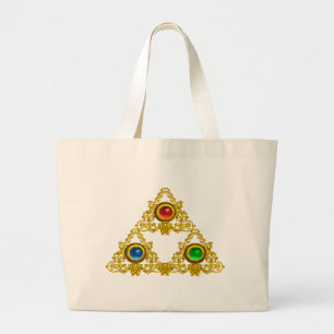 BOLSA TOTE GRANDE MÁGICO ELFIC TALISMAN/DOURADO TRIÂNGULO COM GEMS