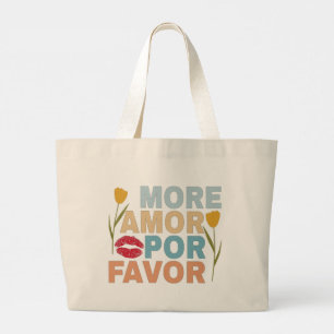 Bolsa Tote Grande Mais amor por favor e Tulipas flores