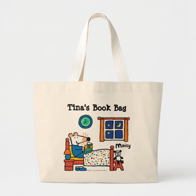 Bolsa Tote Grande Maisy pronta para pijamas do azul da cama (Frente)