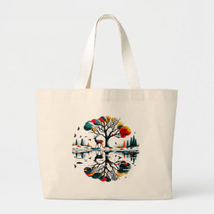 Bolsa Tote Grande Majestoso cervo na floresta de inverno nevada