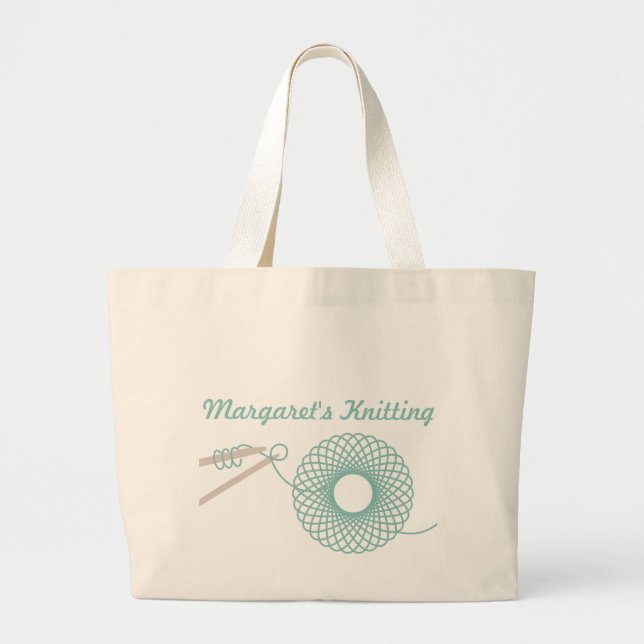 Bolsa Tote Grande Mala de chaleira escura com tricô nomeado (Frente)