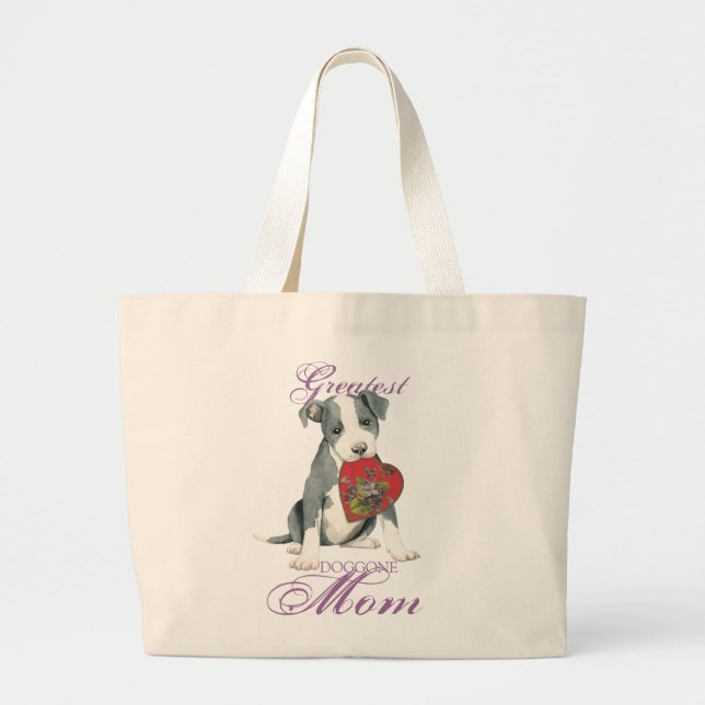 Bolsa Tote Grande Mamã do coração do pitbull (Frente)