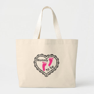 Bolsa Tote Grande Mamães a ser coração cor-de-rosa das pegadas da