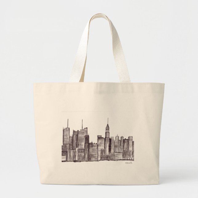 Bolsa Tote Grande Manhattan Nova Iorque watercolor vintage (Frente)