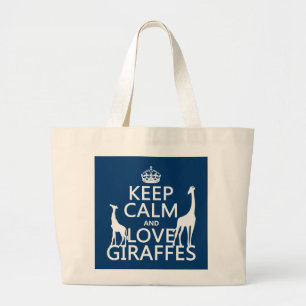 Bolsa Tote Grande Mantenha a calma e ame girafas - todas as cores