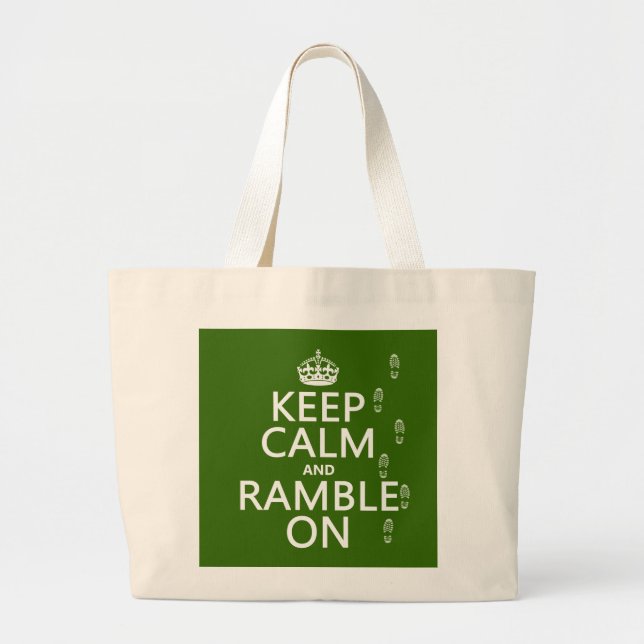 Bolsa Tote Grande Mantenha a calma e Ramble sobre (Frente)
