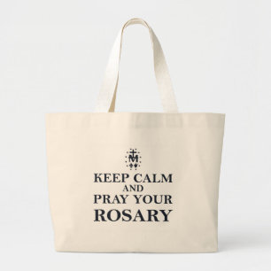 Bolsa Tote Grande Mantenha a calma & Pray seu preto do rosário no