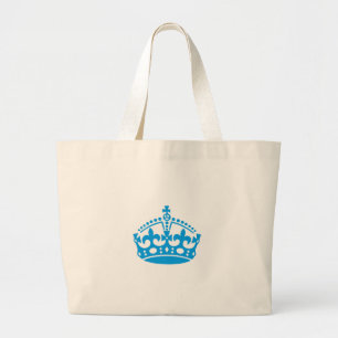 Bolsa Tote Grande Mantenha calma e azul coroa da vitória
