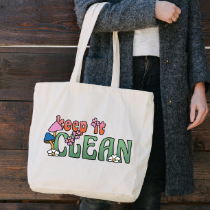Bolsa Tote Grande Mantenha Limpo Reutilizável Minimalista