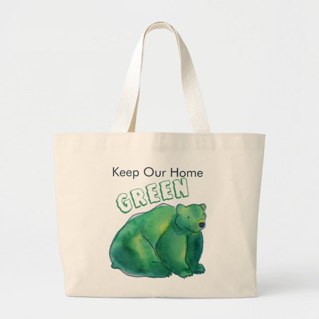 Bolsa Tote Grande Mantenha Nosso Urso Verde (Frente)