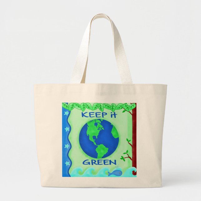 Bolsa Tote Grande Manter Verde Salvar a Arte da Terra (Frente)