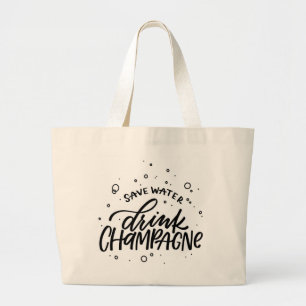 Bolsa Tote Grande Mão de Champagne da bebida rotulada