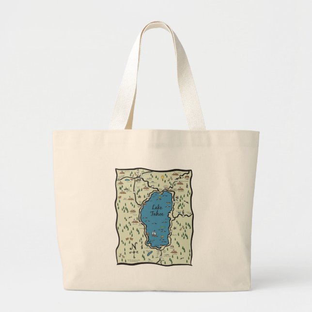 Bolsa Tote Grande Mapa completo da área de Lake Tahoe (Frente)