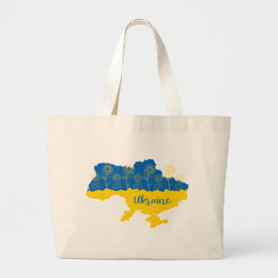 Bolsa Tote Grande Mapa da Ucrânia com girassol e bandeira ucraniana