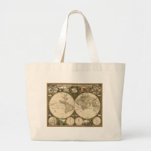 Bolsa Tote Grande Mapa do mundo 1660 da antiguidade por Frederick de