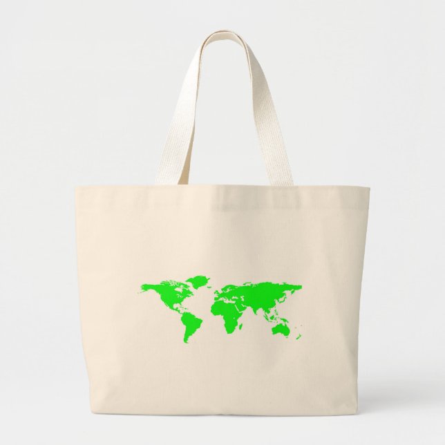 Bolsa Tote Grande Mapa do Mundo Branco Verde (Frente)