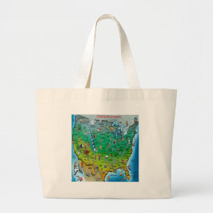 Bolsa Tote Grande Mapa dos desenhos animados dos EUA
