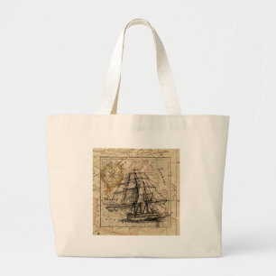 Bolsa Tote Grande Mapa e navio antigo do General France