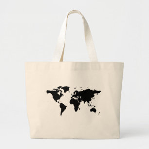 Bolsa Tote Grande mapa gráfico preto mundial
