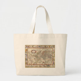 Bolsa Tote Grande Mapa medieval do mundo conhecido (por Willem Blaeu