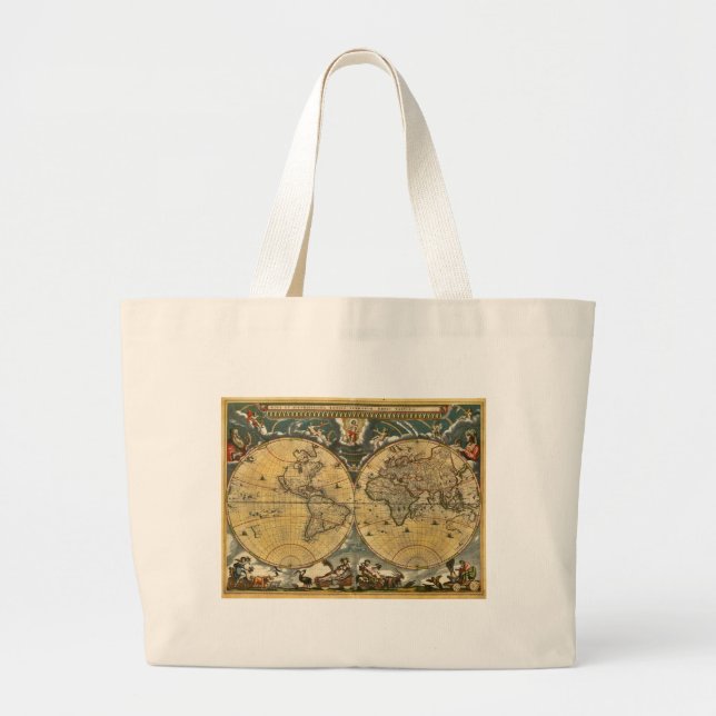 Bolsa Tote Grande Mapa Mundial Antiquado Sofrendo Distúrbio #2 (Frente)