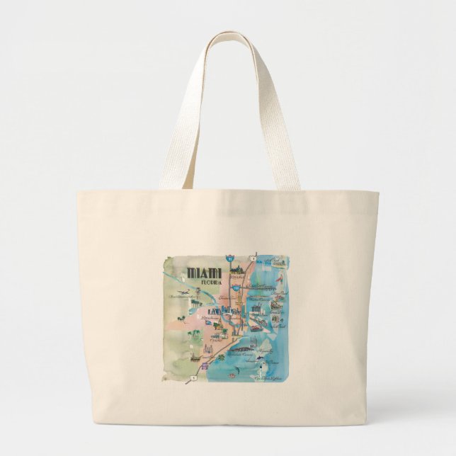 Bolsa Tote Grande Mapa retro de Miami Florida (Frente)