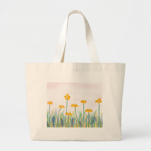 Bolsa Tote Grande Marca de Toques Jumbo de Pintura Floral de Aquarel