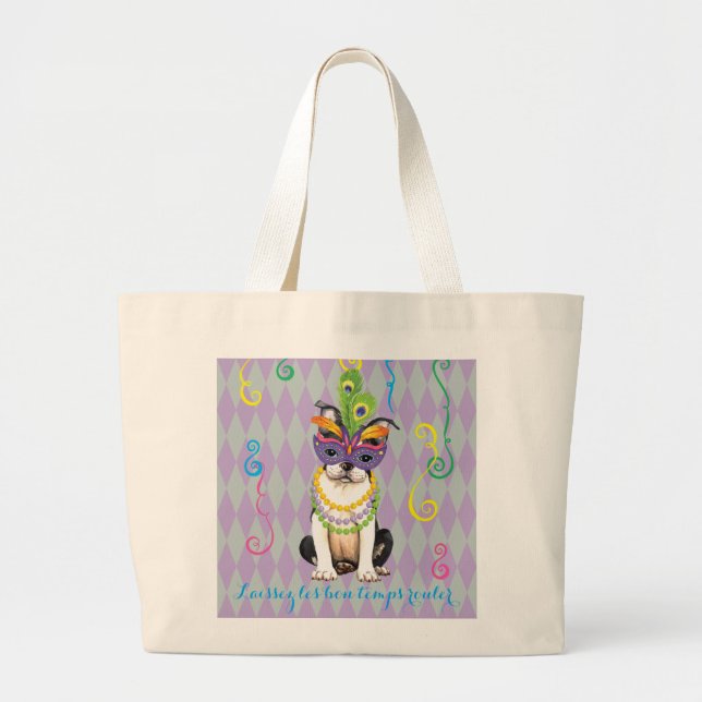 Bolsa Tote Grande Mardi Gras Boston Terrier (Frente)