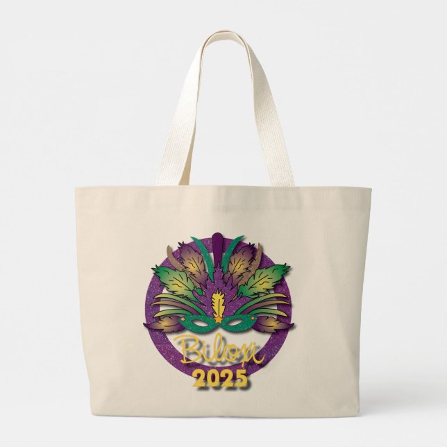 Bolsa Tote Grande Mardi Gras Mask Bag 2025 - Biloxi, MS (Verso)