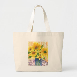 Bolsa Tote Grande margarida amarela no vaso azul