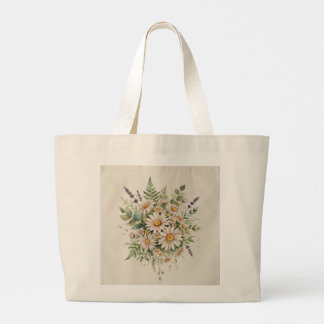 Bolsa Tote Grande Margarida Flor Silvestre Floral Botânica Aquarela