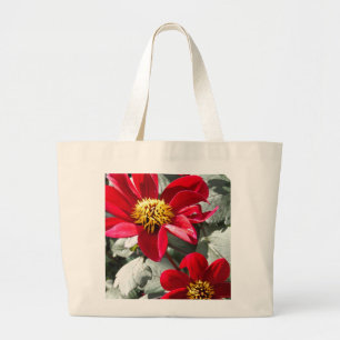 Bolsa Tote Grande margarida rosa-vermelha / flores das margaridas
