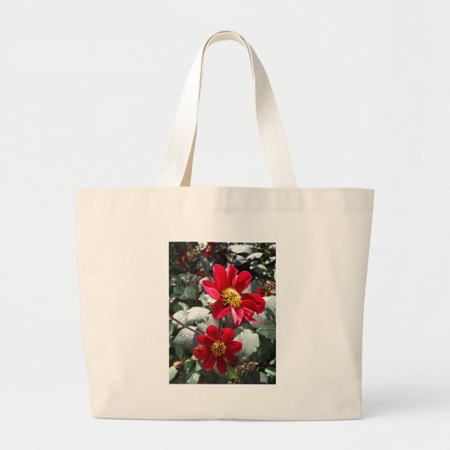 Bolsa Tote Grande margarida rosa-vermelha / flores das margaridas (Frente)