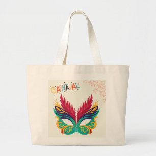 Bolsa Tote Grande Máscara Colorida de Carnaval – Desenho Festivo de