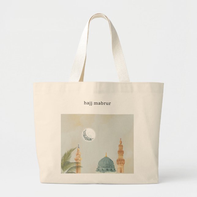 Bolsa Tote Grande Masjid Personalizado Elegante An-Nabawi Hajj Mabru (Frente)