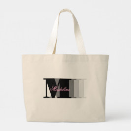 Bolsa Tote Grande Matizes de Típografia do Monograma Preto - Escrita
