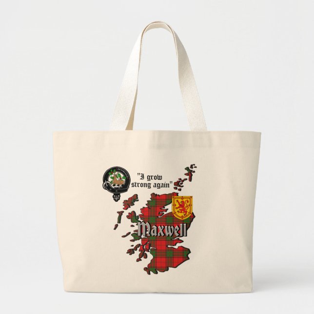 Bolsa Tote Grande Maxwell Clan Crachá & Tartan Map of Scotland Large (Frente)