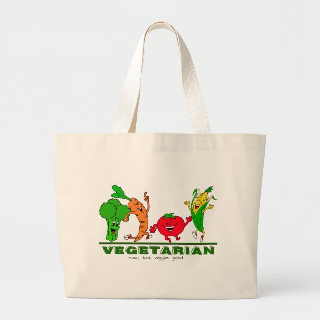 Bolsa Tote Grande meat bad, veggies good Vegetarian (Frente)