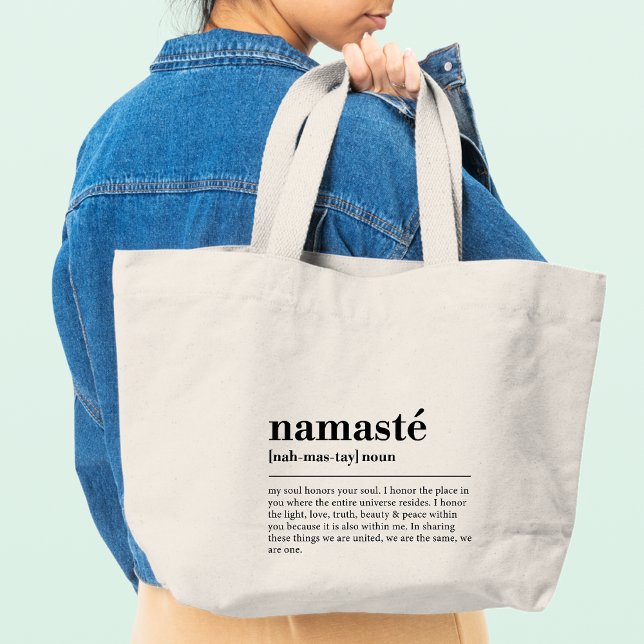 Bolsa Tote Grande Meditação Mínima Moderna Yoga Definição de Namaste (Criador carregado)