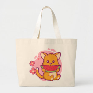 Bolsa Tote Grande Melancia Gato-Gato-Gato Kawaii
