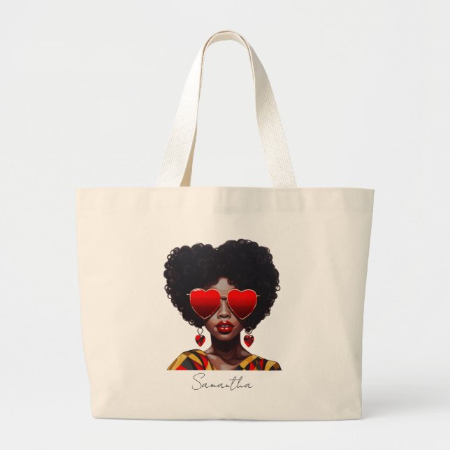 Bolsa Tote Grande Melanin Magic: Rainha Negra Enroscando Formas Card (Frente)