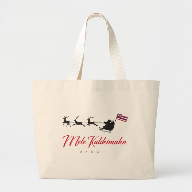 Bolsa Tote Grande Mele Kalikimaka Christmas Santa with Hawaiian flag (Frente)